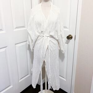 Avy & Co Kimono Cape Womens One Size Ivory White Woven Gauze Cotton Robe